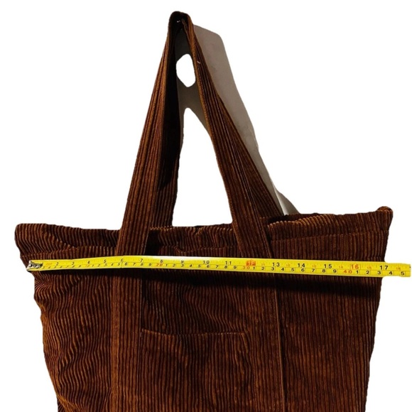 Vintage Style Zara Corduroy Rich Brown Front Pocket Large Tote Bag Women’s - Picture 8 of 10